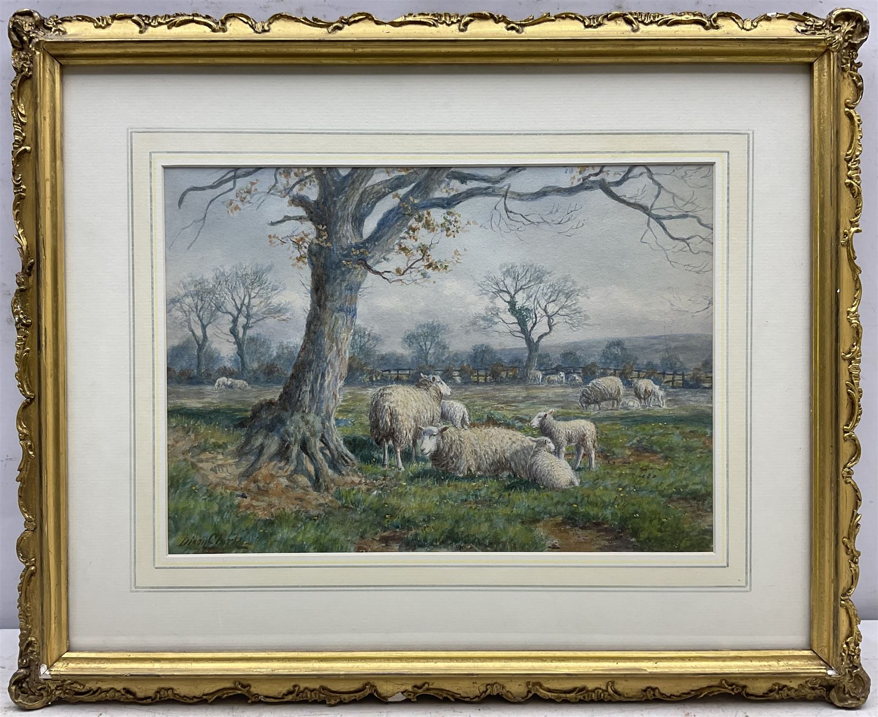 Joseph Dixon Clark (Newcastle 1849-1944): Sheep in Springtime, watercolour signed 25cm x 35cm