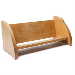 Mouseman - oak book trough, curved end supports, with carved mouse signature, by the works...
