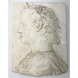 A composition classical style plaque in relief of a figure in profile, H35cm L26.5cm. 
