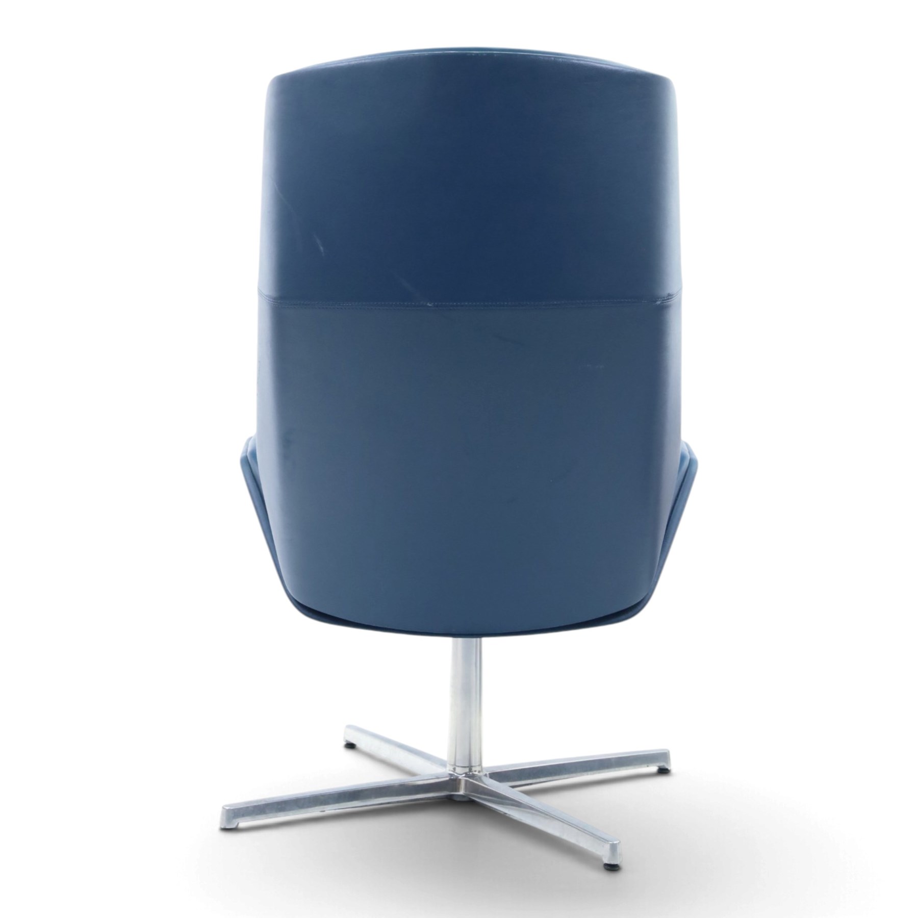 Boss Inc Ltd - 'Kruze' blue leather swivel chair, angular panelled seat and armrests, raised on a four point chrome base