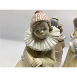 Three Lladro figures, comprising Little Jester no 5203, Pals Forever no 7686 and Naughty Girl no 5006, H25cm