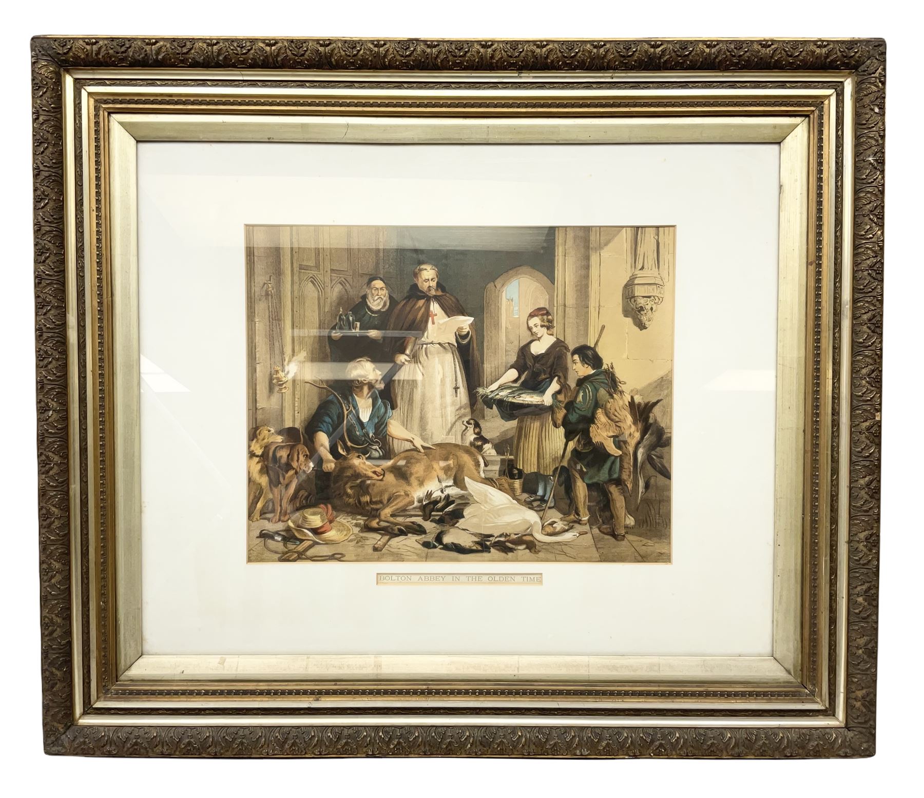 Samuel Cousins RA (British 1801-1887) after Sir Edwin Henry Landseer RA (British 1802-1873): 'Bolton Abbey in the Olden Time', coloured mezzotint 44cm x 56cm