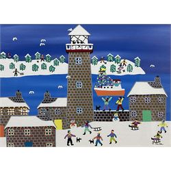 Gordon Barker (British 1960-): 'It's Snowing Again', acrylic on paper signed, titled verso 25cm x 34cm 