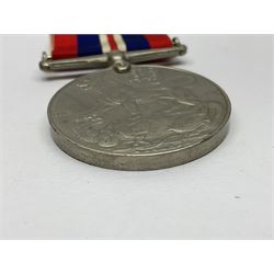 WW1 group of three medals comprising British War Medal, Victory Medal and 1914 Star awarded to 8328 Pte. G. Shaw Yorks: L.I.; on hanging bar with WW2 1939-1945 War Medal and WW1 ribbon bar with rosette to 1914 Star ; all with ribbons; and WW2 1939-1945 War Medal with ribbon