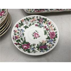 Crown Staffordshire Thousand Flowers pattern part tea service, to include teapot, two open sucriers, eighteen cups, fifteen saucers etc (57)