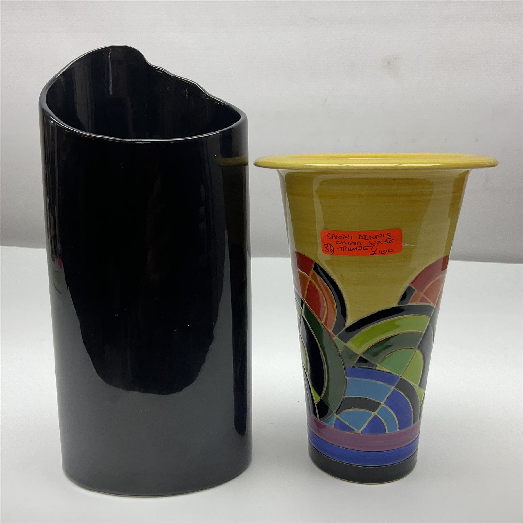 Dennis China Works vase with fluted rim together with three Cmielow figures and Beswick Silhouette vase of Girl with the Pearl earring, Beswick vase H22cm 