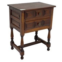 Stained beech two drawer bedside lamp table