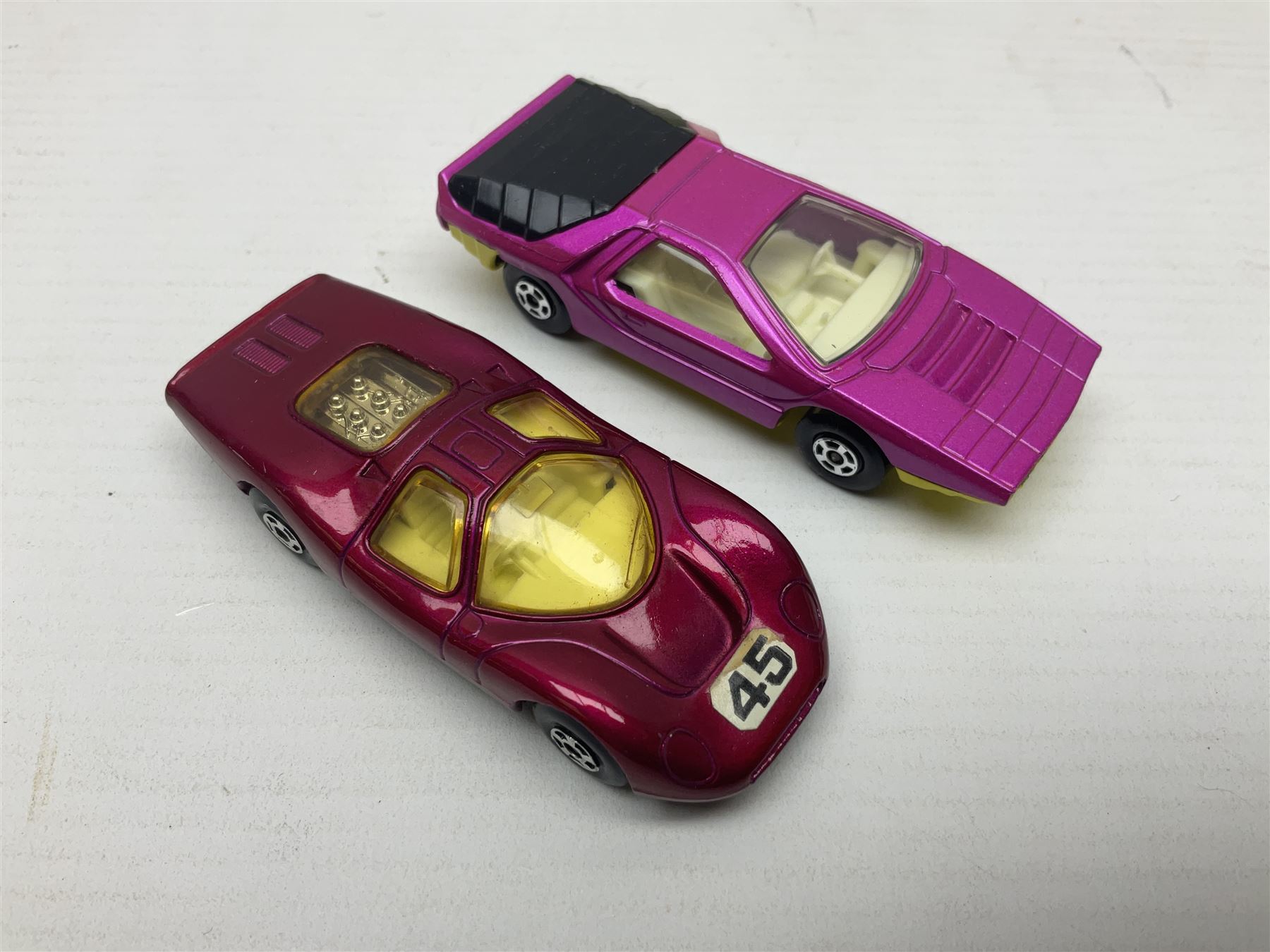 Matchbox 1-75 Series 'Superfast' ex-shop stock - eight models ccomprising 30d Beach Buggy, 41d Siva Spyder, 43d Dragon Wheels, 44d Boss Mustang, 45c Ford Group 6, 51d Citroen S.M., 52c Dodge Charger Mk.III and 75c Alfa Carabo in 39d Clipper box; all boxed (8)