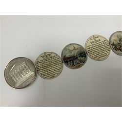 Grolier Club’s silver Schraubmedaille to commemorate the German campaign of 1813, obverse depicts a Greek temple, below “Eintracht Überwindet Alles”, the reverse depicts three figures and the text “Gerechtigkeit. Weisheit. U. Einigkeit. Beglücken. D.: Menschheit”, inside are twelve circular hand coloured engravings depicting six major battles of the German campaign, each with corresponding descriptions, D