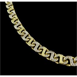 18ct gold diamond set marina link necklace, stamped 750