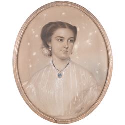 Alexander Blackley (British 1816-1903): Portrait of Julia Addie and Caroline Addie, pair watercolours signed and dated 1864, 63cm x 50cm (2)