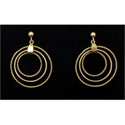  Pair of 9ct gold three hoop ear-rings, hallmarked approx 3.4gm  