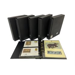 WWF (World Wildlife Fund) stamps and first day covers, including Jersey, Kiribati, Liberia, Magyar, Malawi etc, housed in five ring binder folders