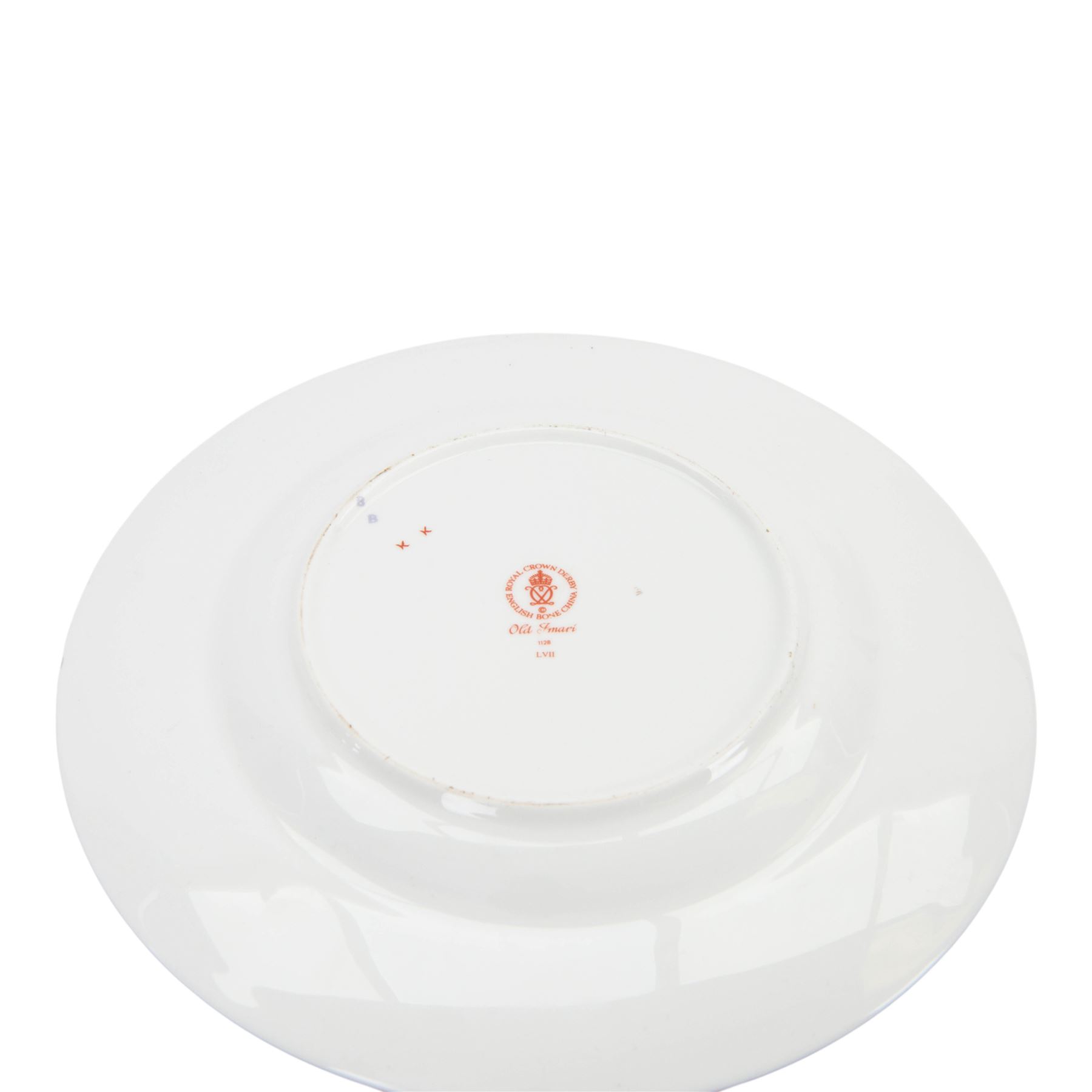 Pair of Crown Derby Imari pattern 1128 plates and matching trinket dish, plates D27cm