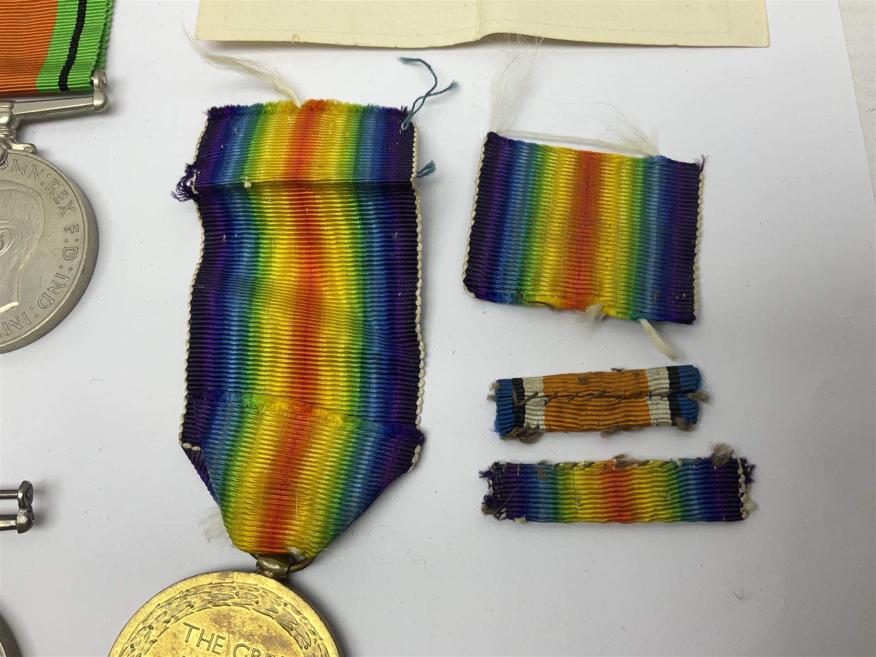 WWI pair of medals comprising British War Medal and Victory Medal awarded to 380807 Pte. W. Hayles Hamps. R.; Imperial Service Medal awarded to William Hayles; cased and boxed; WWII 1939-1945 War Medal and Defence Medal in issue box with slip; 1930s hallmarked silver football presentation fob etc