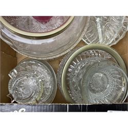 Large collection of glassware to include Schweppes soda syphon, Murano, vases, drinking glasses, coloured glass, cranberry etc in seven boxes