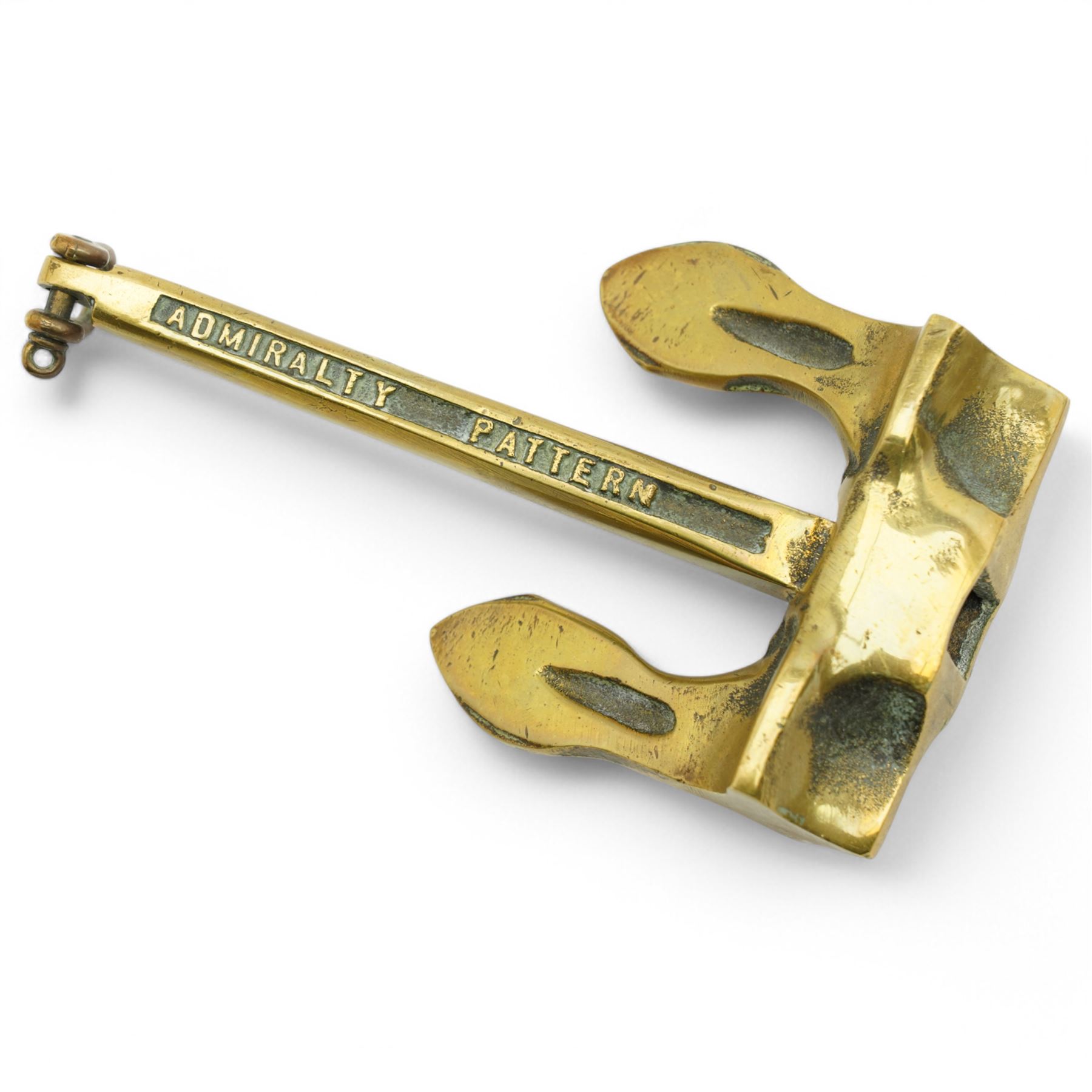 Three miniature anchor models, Admiralty and Hall Pattern and one other, largest H17cm (3)
