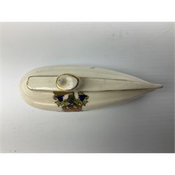 Three pieces of crested ware, comprising grenade detailed 'The Mills Hand Grenade' with Filey Crest, marked beneath Grafton China, a cannon with crest banner detailed 'Sterlini Oppidvm', marked beneath W H Goss, and a submarine with Tunbridge Wells crest, marked beneath Arcadian China 