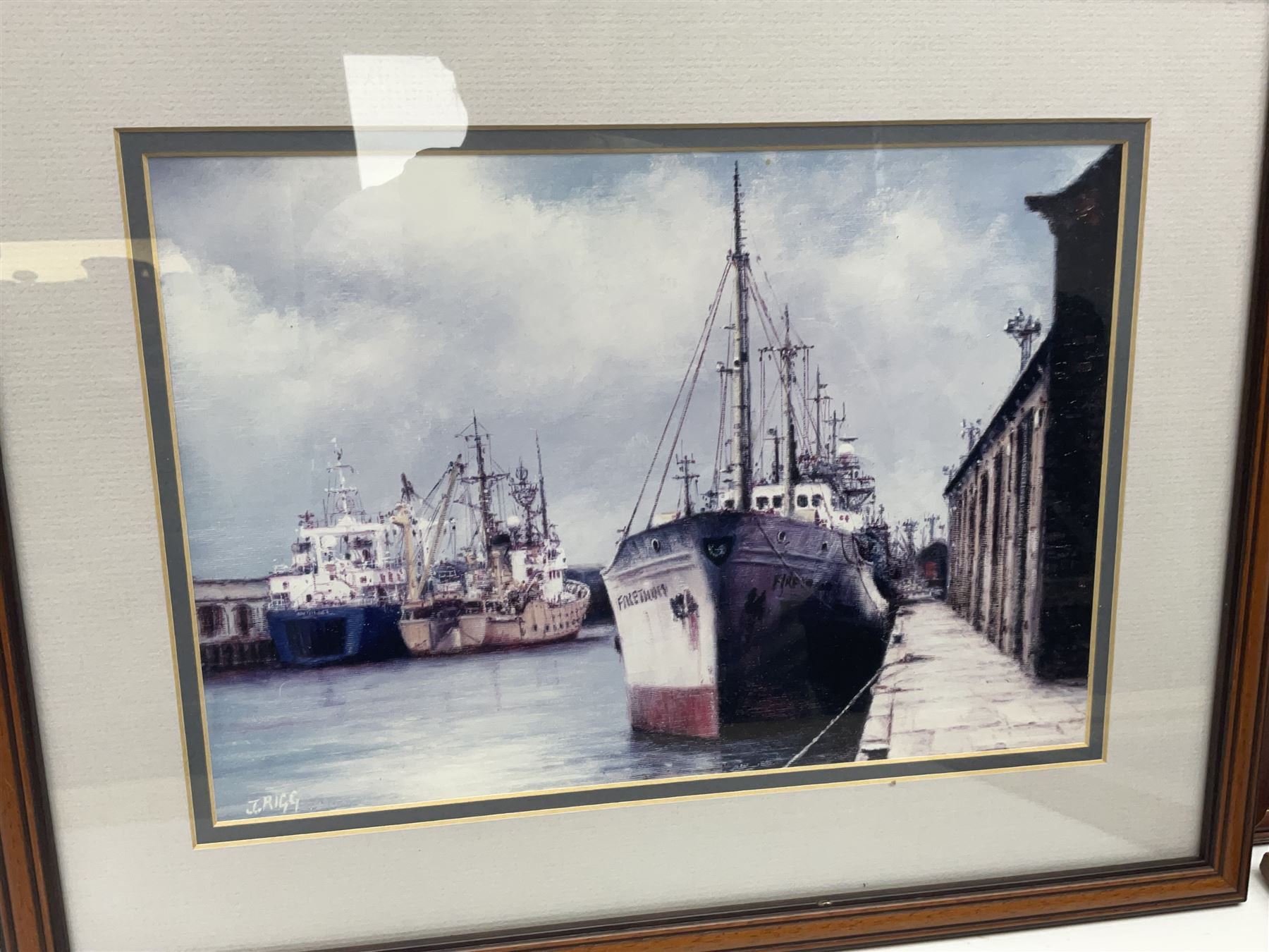 Hull police whistle, medal 'For Exemplary Police Service', three Jack Rigg prints, and a black and white photograph of Hull Dock Offices, 1903
