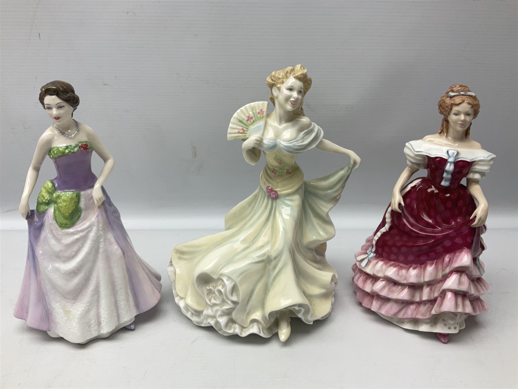 Six Royal Doulton figures, to include Mary Countess Howe no.HN3007, Sweet Sixteen no. HN3648, The Peggy Davies Collection Lily no.HN3902, four with original boxes 