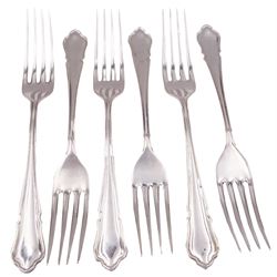 Set of six modern silver Dubarry I pattern table forks, hallmarked  Walker & Hall, Sheffield 1975, L20.5cm, approximate weight 12.76 ozt (396.9 grams)
