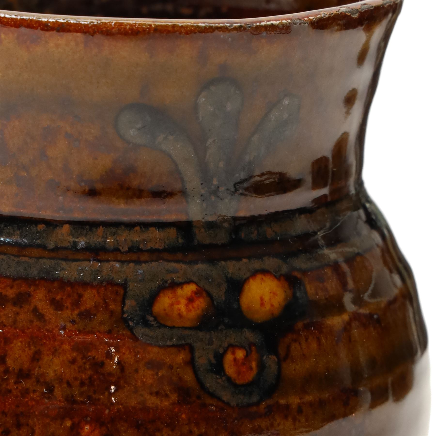 Collection of studio pottery, artists to include David Pritchard, Diana Worthy and others, in mottled brown glazes (10)