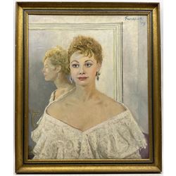 James Proudfoot (Scottish 1908-1971): The Wedding Dress, oil on canvas signed and dated '34, 75cm x 62cm