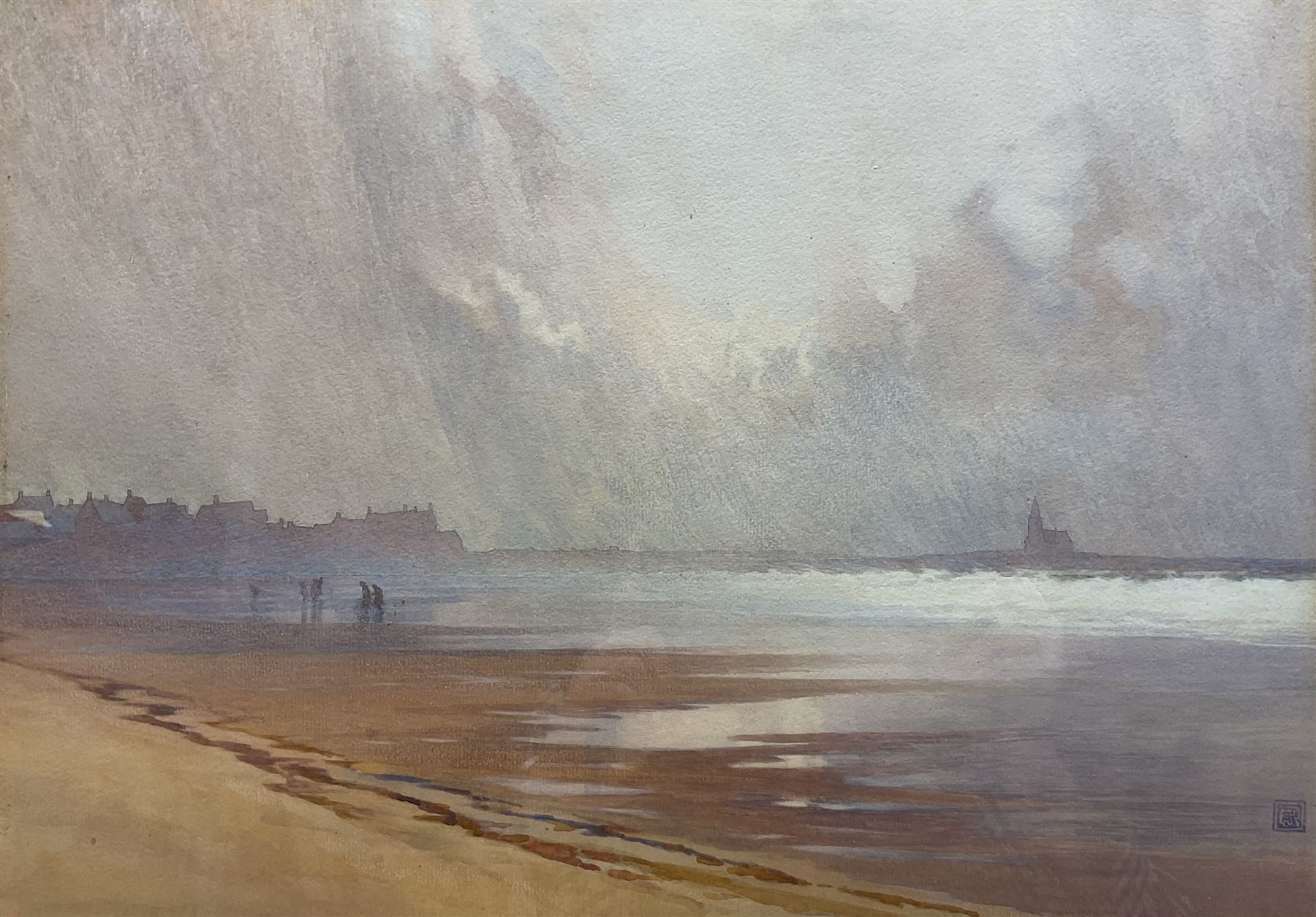 English School (Early 20th century): North-eastern Beach Scene, watercolour signed with indistinct monogram 32cm x 46cm