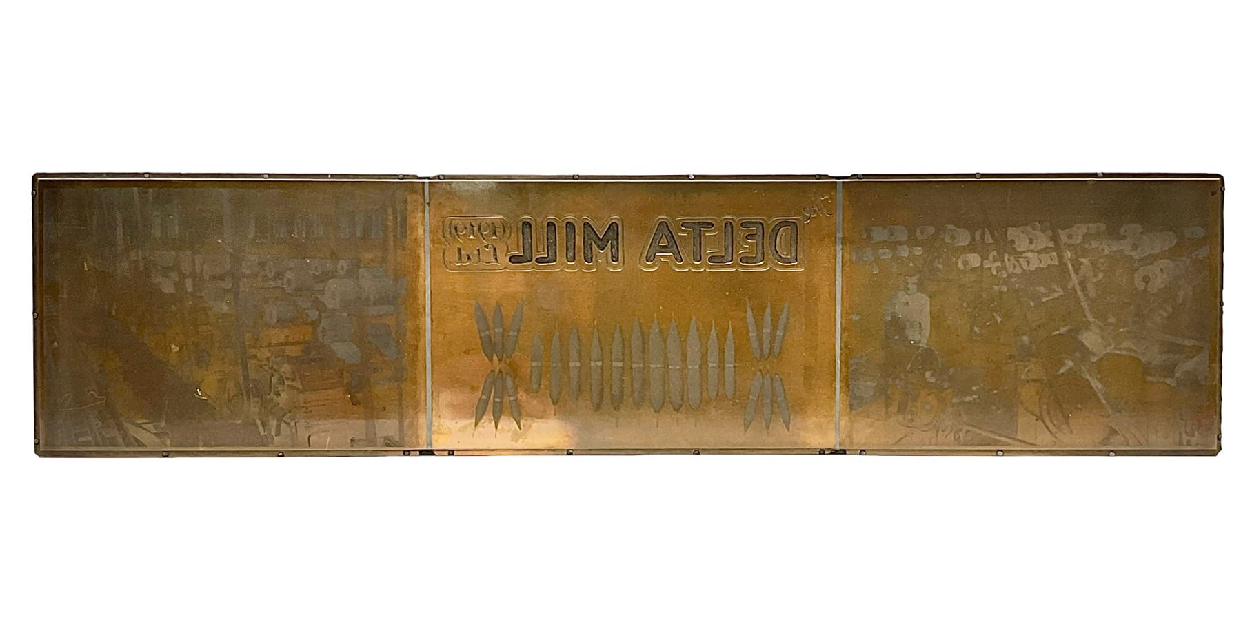 Copper plate printing block, depicting Delta Mill, L52cm