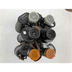 Ten cased pairs of binoculars, to include Rainbow 20x60, Barr & Stroud 7x, Yashica 7x50, Ross London Stepmur 10x50, Wray London Defiant 10x35, Canon 8x30 etc