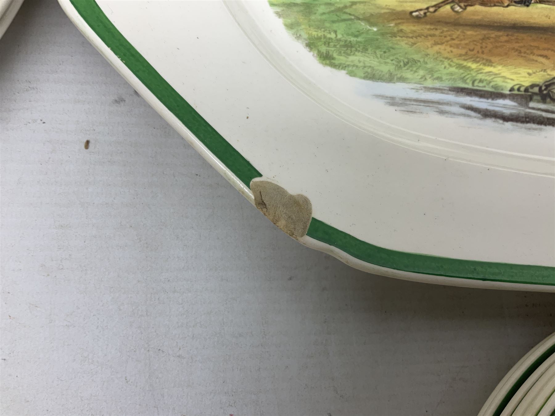 Collection of Copeland Spode hunting scenes dinner wares, after J. F. Herring, to include dinner plates, side plates, graduated serving platters, lidded box etc, together with Spode's Byron breakfast cup and saucer, all with printed marks beneath (29)