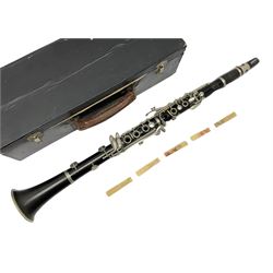 Selmer Student Console four-piece clarinet; No.479 L67cm; in scratch built case with quantity of reeds