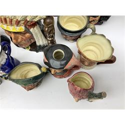 Collection of Royal Doulton and Beswick character jugs of various sizes, including North American Indian D6611, The Falconer D6533,  Tony Weller 281, Sairey Gamp 371 etc