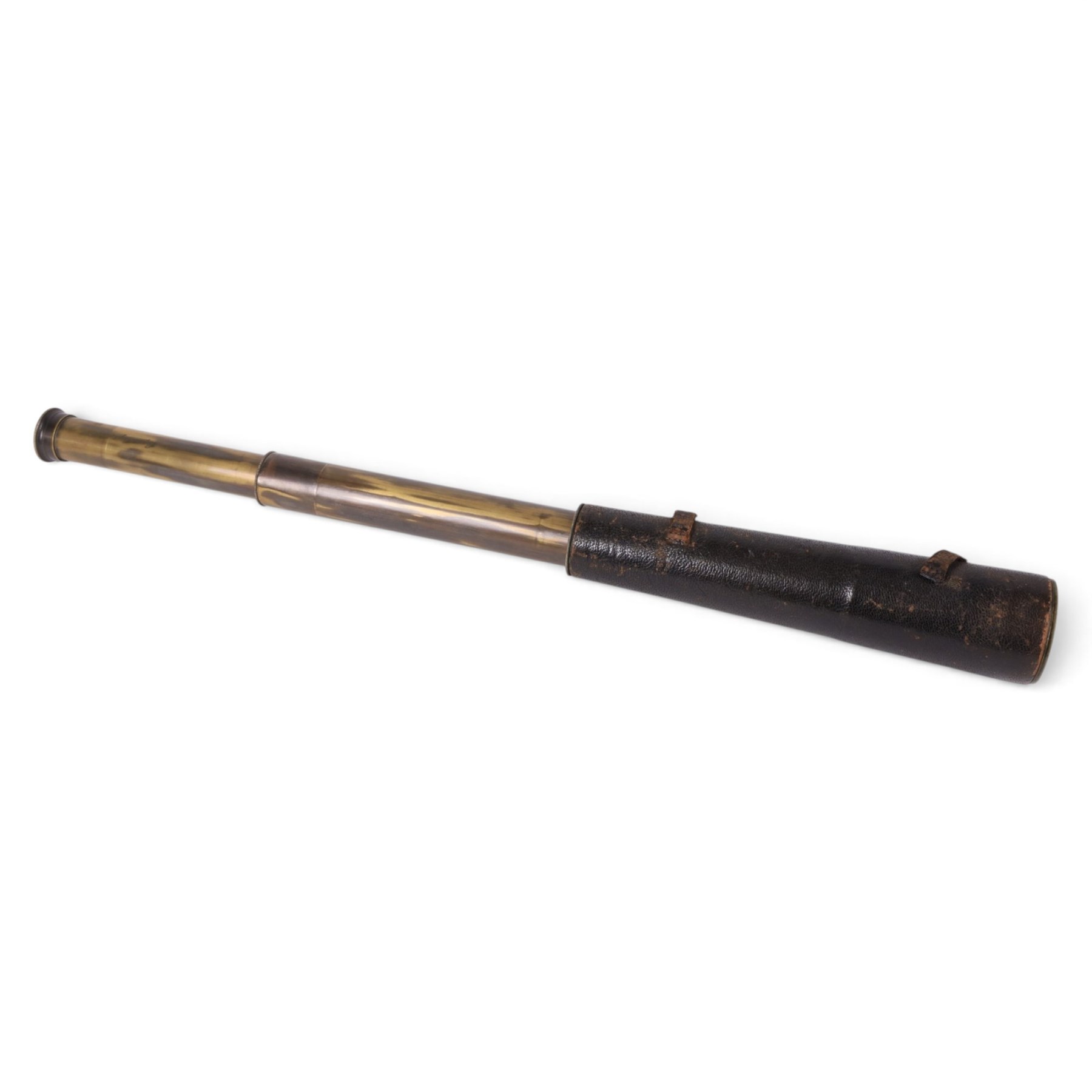 19th century two-draw brass and leather telescope, inscribed 'Captn Stephens J.N.' and 'West 92 & 93 Fleet Street London', total length 54cm