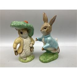 Collection of Beswick figures to include Beatrix Potter Squirrel Nutkin, Jemima Puddleduck, Spike and Tyke, Tom and Jerry, both boxed and with certificates, Chamois 1551 and Babycham 1615a (a/f) Beswick Ware Royal Douton Peter Rabbit and Benjamin Bunny, with certificate
(9)
