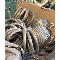 Three boxes of mixed vintage hardware and accessories, to include early 20th century gilt brass beehive curtain pole finials, curtain pole rings, door handles, escutcheons, letter box door knockers, Victorian glass drawer pulls etc.  - COLLECTION BY APPOINTMENT FROM: The White House, Thirsk Road, Easingwold, York, YO61 3NF - CALL 01723 507111 TO ARRANGE