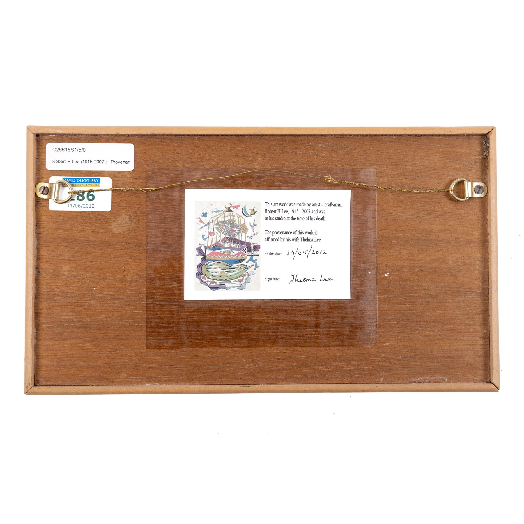 Robert H Lee (Northern British 1915-2007): 'Three Faces', oil on board unsigned 15cm x 28cm 
Provenance: David Duggleby Ltd 11th June 2012 Artist's Studio Collection, sold on instructions from his widow Mrs Thelma Lee Lot 186