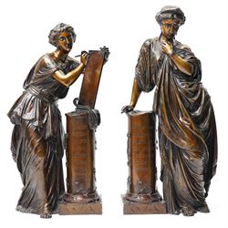 After the Antique - a pair of important 19th-century patinated bronze allegorical figures ...
