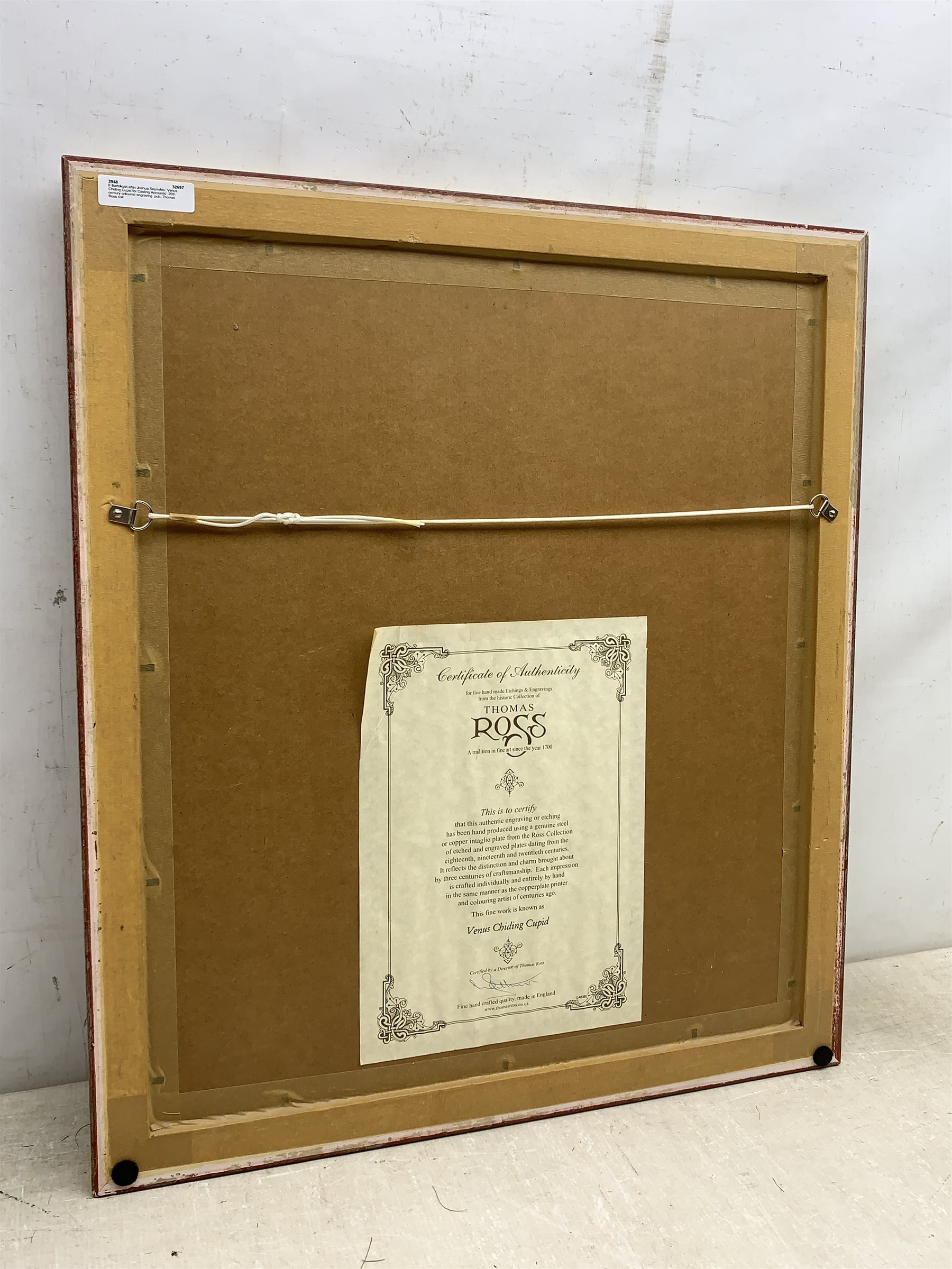 F Bartolozzi after Joshua Reynolds: 'Venus Chiding Cupid for Casting Accounts', 20th century coloured engraving  pub. Thomas Ross collection 38cm x 30cm