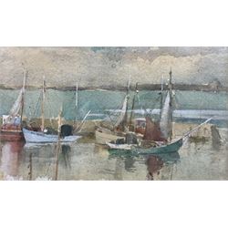 Sydney Francis Josephine Bland (British 1883-1981): 'French Fishing Boats Newlyn', watercolour heightened in white, titled on artist's 'Boase St. Newlyn' address label verso 14.5cm x 25cm