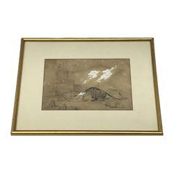David Cox Snr (British 1783-1859): Beached Fishing Boats near Pier, pencil and watercolour signed 16cm x 24cm