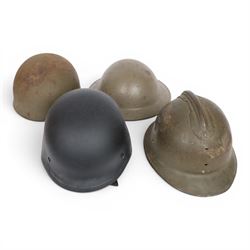 WWII MKII British Army steel helmet, together with British dispatch rider helmet,  French ...