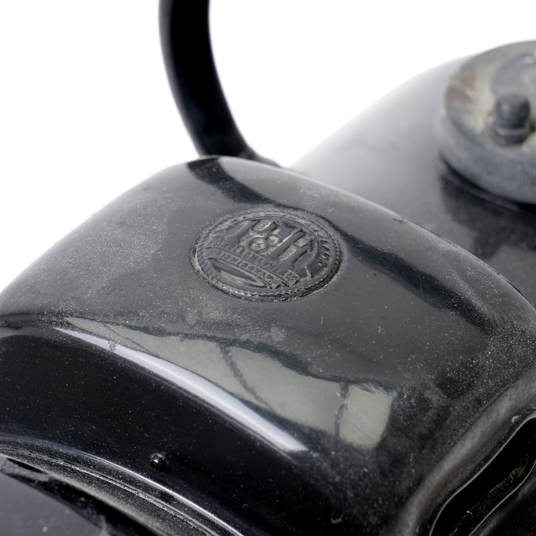  Early 20th century industrial black enamelled searchlight/signal lamp by Powell & Hanmer Birmingham L27cm