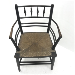  Late 19th century elm William Morris 'Sussex' type armchair, W53cm, H85cm  