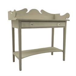 Painted pine washstand, shaped raised back, fitted single drawer