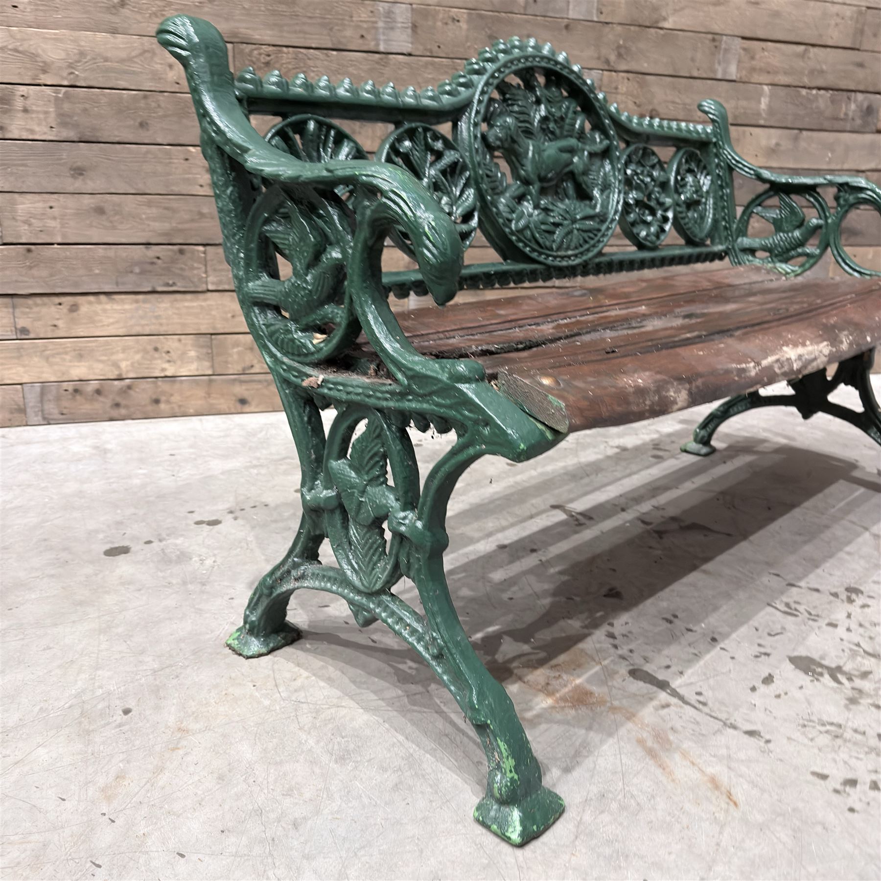 Cast iron and wood slatted garden bench