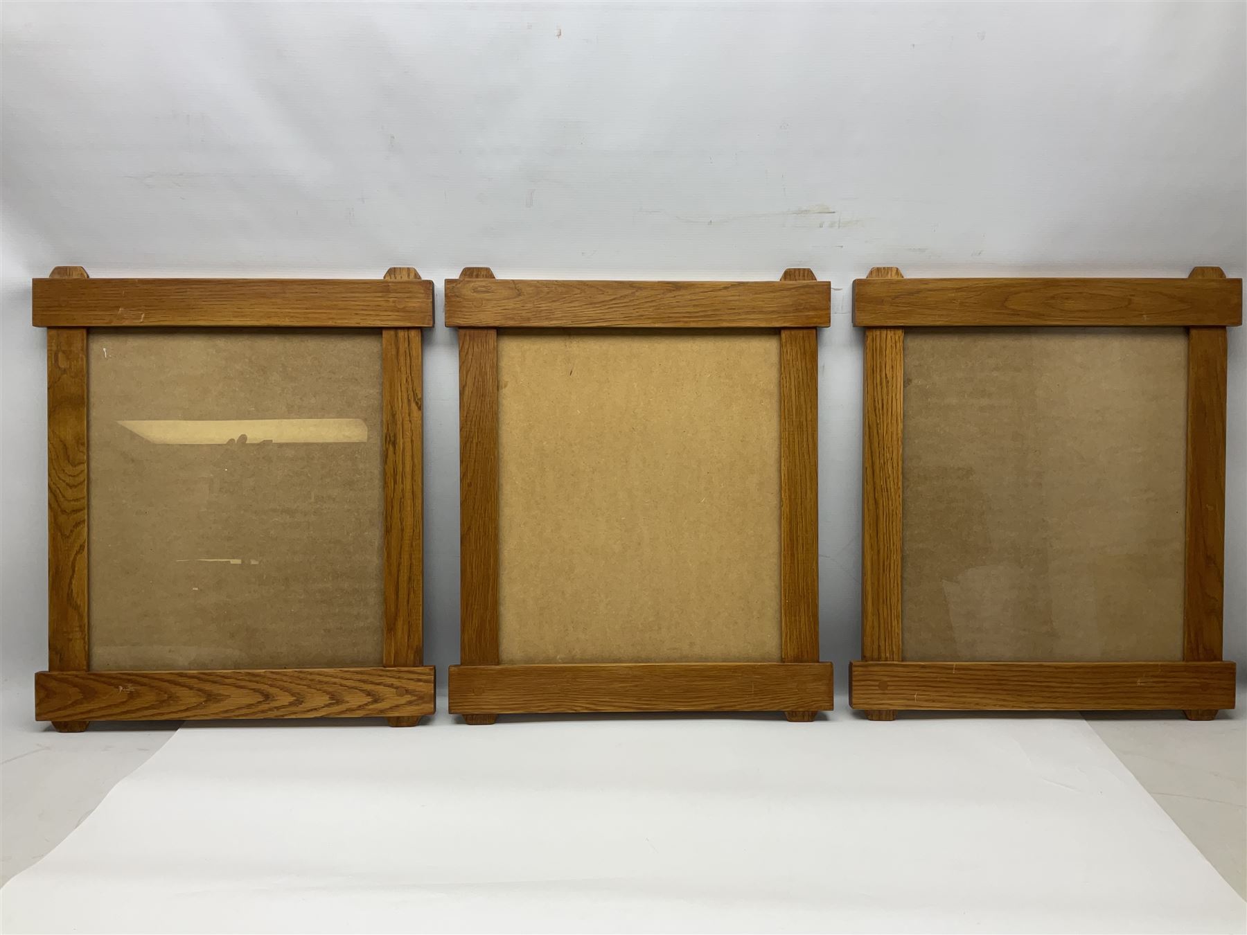 Six Arts and craft style oak frames, H62cm, L52cm 