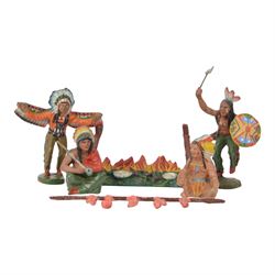 Elastolin Native Americans figures and camp fire, H10cm
