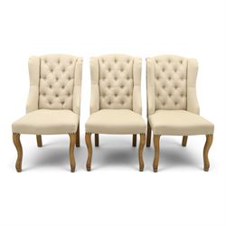Set of six contemporary button back wingback dining chairs