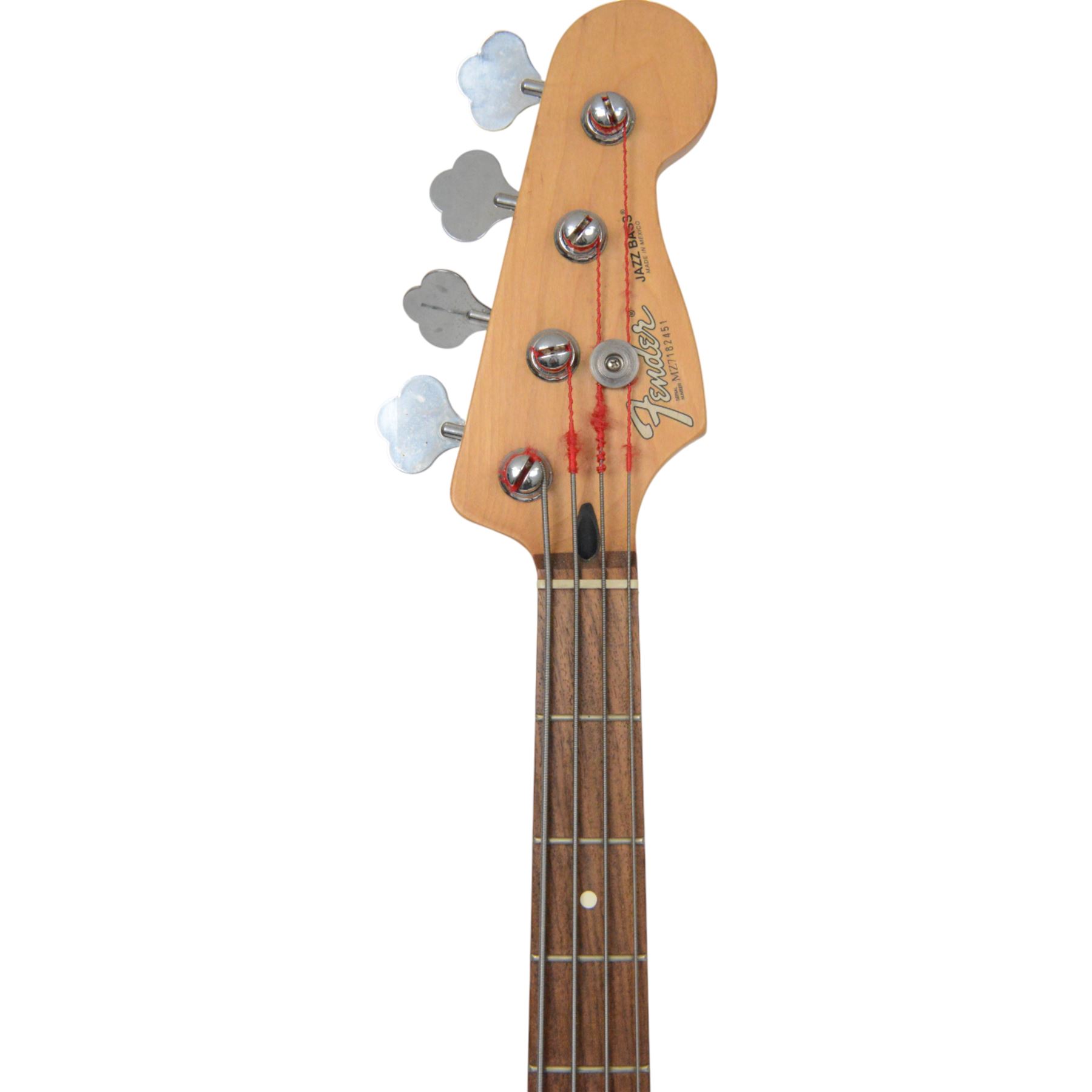 Fender jazz bass guitar, serial no. MZ7182451 made in Mexico c.2007, with cream body, white scratch plate, maple neck, guitar L120cm